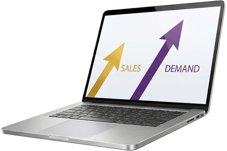 Laptop showing sales and demand growth by CHRONA STUDIOS, digital marketing for family-owned brick-and-mortar businesses